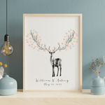 Deer antlers fingerprint guest book – personalized wedding keepsake for rustic or outdoor-themed celebrations