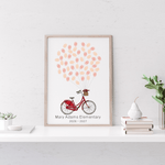 Red bicycle fingerprint guest book cover with School and Year text