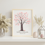 Watercolor fingerprint tree guest book with personalized names and date