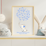 Elephant-themed baby shower gift featuring fingerprint balloons for guests to sign
