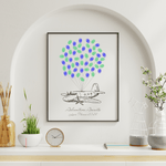 Personalized Airplane Fingerprint Guest Book with vintage plane and colorful fingerprint balloons – unique guest sign-in for retirement, graduation, birthday, or baby shower