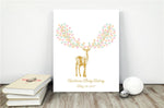 Deer antler fingerprint guest book alternative for baby shower, baptism, or christening with colorful design.