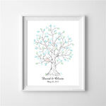Hand-Drawn Wedding Fingerprint Tree with Love Birds Guest Book Alternative, featuring a personalized print for couples.