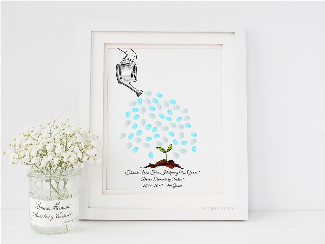 Teacher appreciation fingerprint art – personalized end-of-year classroom gift from students, custom keepsake print.