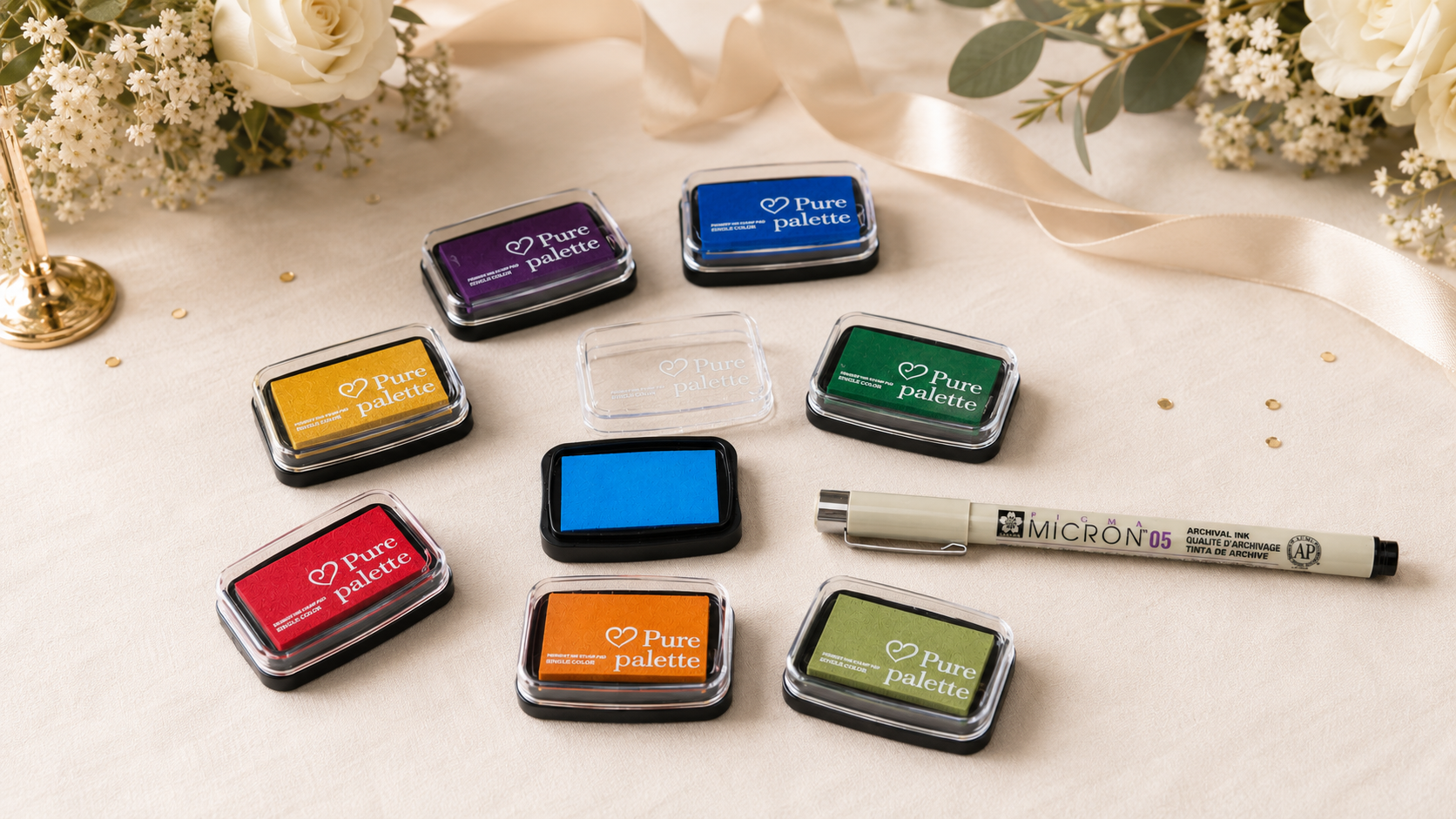 BonjourEmma guest book supplies collection with fingerprint ink pads and archival signing pens