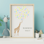 Personalized Giraffe Fingerprint Guestbook – Baby Shower, Birthday & Nursery Wall Art