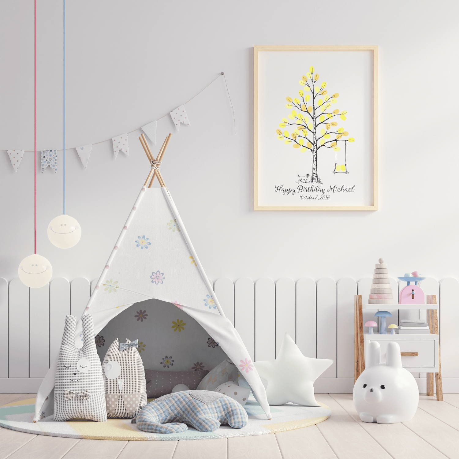 kids birthday fingerprint tree guestbook