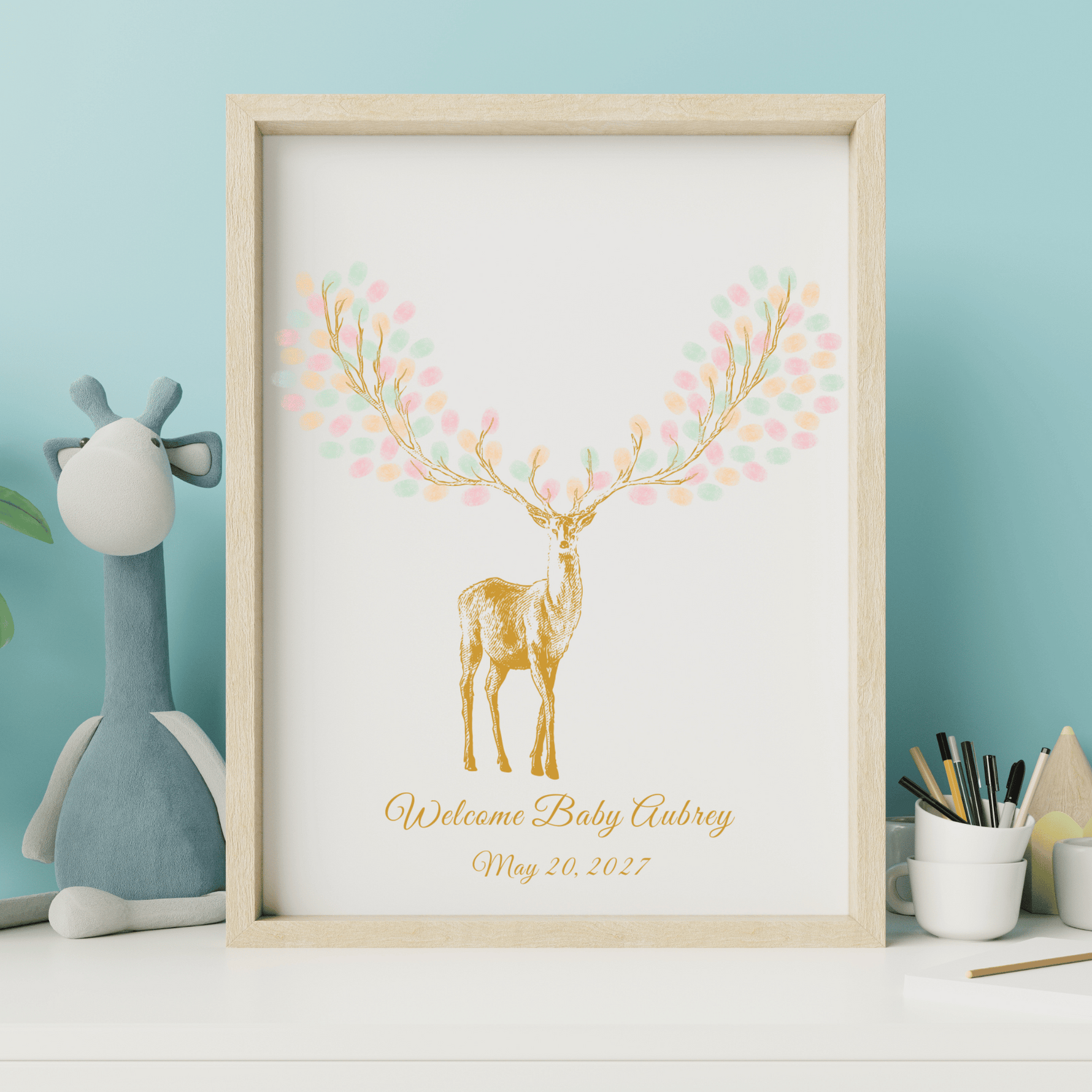 Decorative Deer Antler Fingerprint Guest Book Alternative for Baby Shower, Baptism & Christening Gift