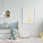 Framed moon-themed fingerprint guest book displayed in baby nursery