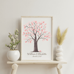 Watercolor fingerprint tree guest book with personalized names and date