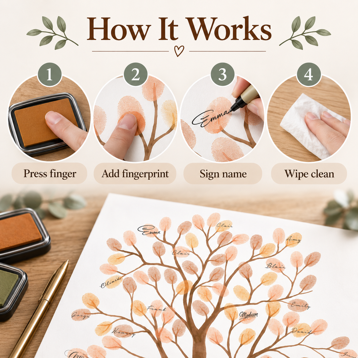 How to use orange pumpkin tree fingerprint baby shower guest book