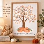 Orange pumpkin tree fingerprint guest book with completed guest signatures