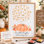 Personalized orange pumpkin balloon fingerprint baby shower guest book alternative