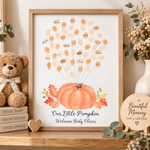 Completed orange pumpkin balloon fingerprint baby shower keepsake