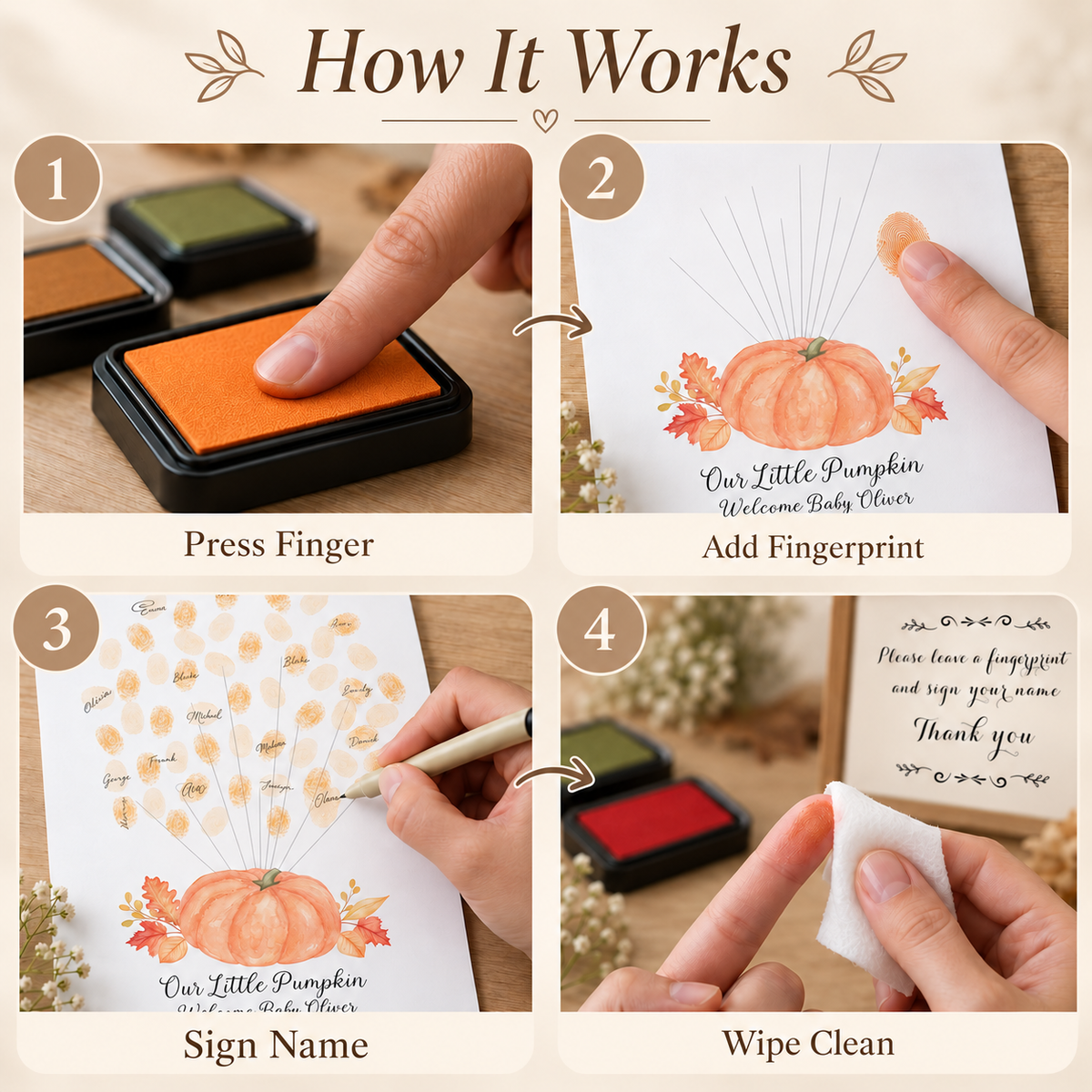 How to use orange pumpkin balloon fingerprint guest book