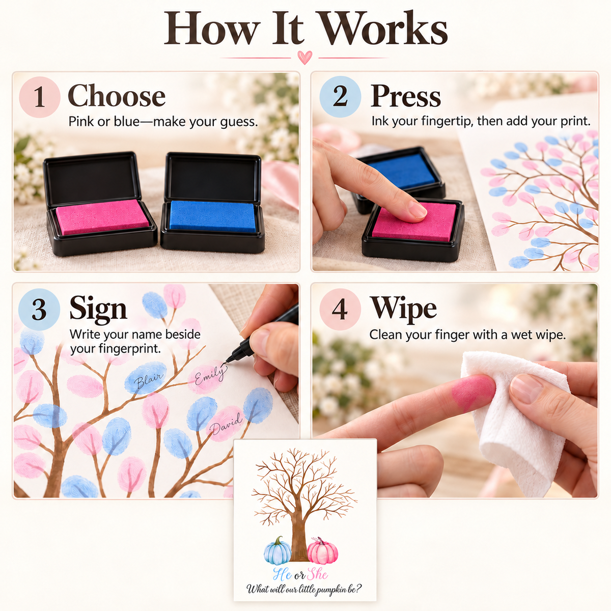 How to use a pumpkin gender reveal fingerprint tree guest book