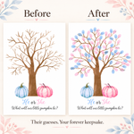 Before and after pumpkin gender reveal fingerprint tree guest book