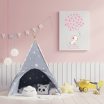Baby girl shower keepsake featuring elephant and fingerprint balloons for guests to sign