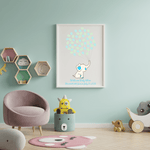 Personalized baby shower guest book alternative with elephant and fingerprint balloons design
