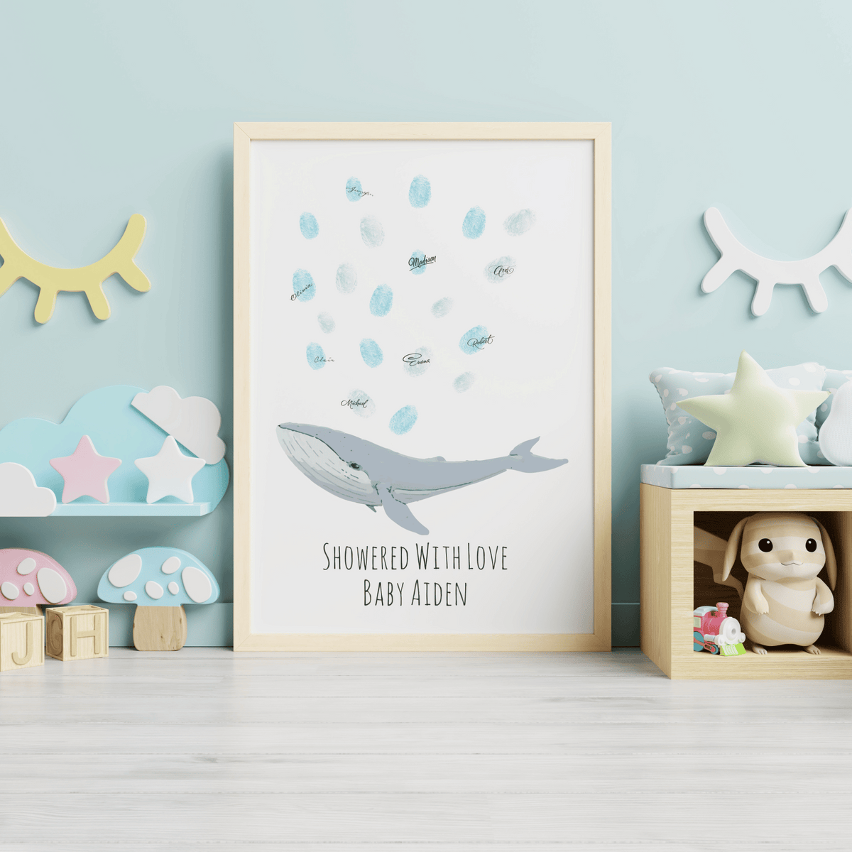 Whale Baby Shower Guest Book – Thumbprint Keepsake Art