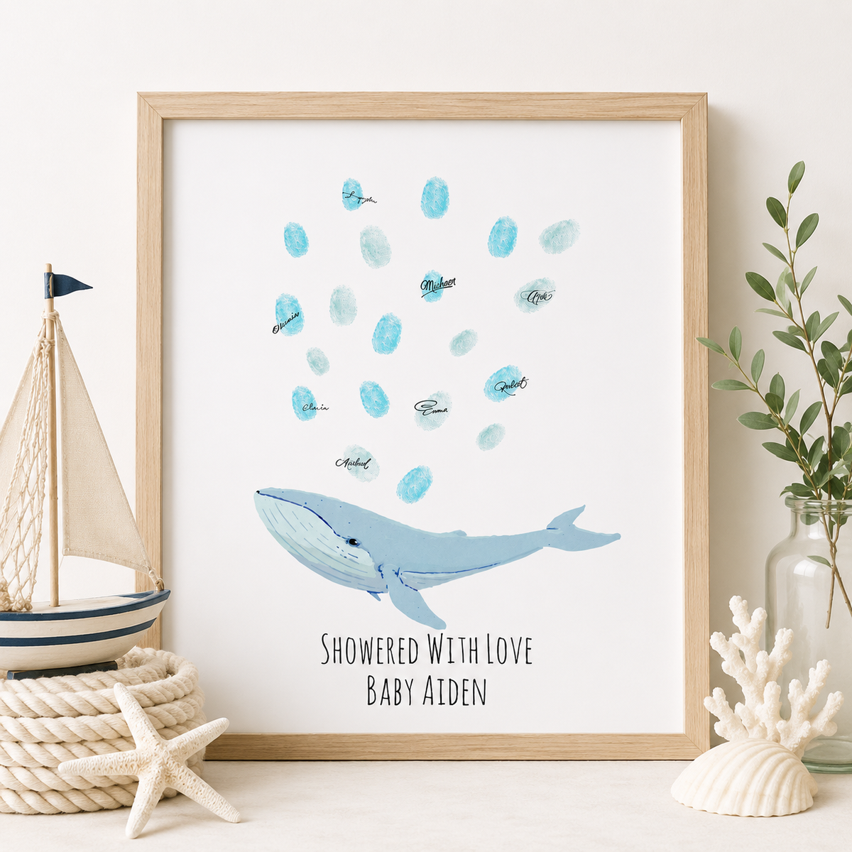 Whale Baby Shower Guest Book – Thumbprint Keepsake Art