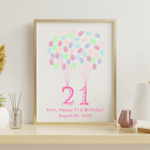 Fingerprint balloon guest book with number – birthday, graduation, retirement keepsake.