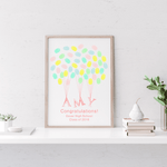 Adorable guest book featuring baby's name floating with fingerprint balloons, a sweet keepsake for baby showers or baptisms