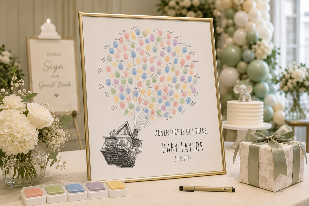BonjourEmma personalized baby shower fingerprint guest book keepsake with thumbprint tree artwork for nursery decor