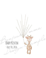 Giraffe fingerprint balloons guest book sample – personalized baby shower, gender reveal, baptism, or birthday keepsake