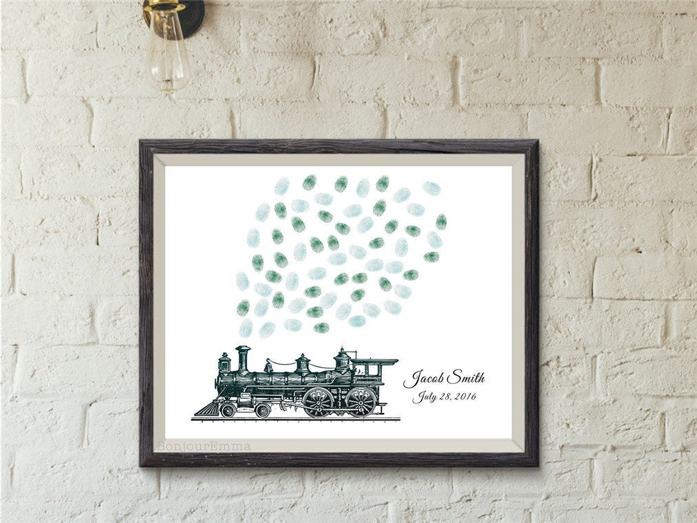 Train Birthday Guest Book – Thumbprint Smoke Keepsake Art