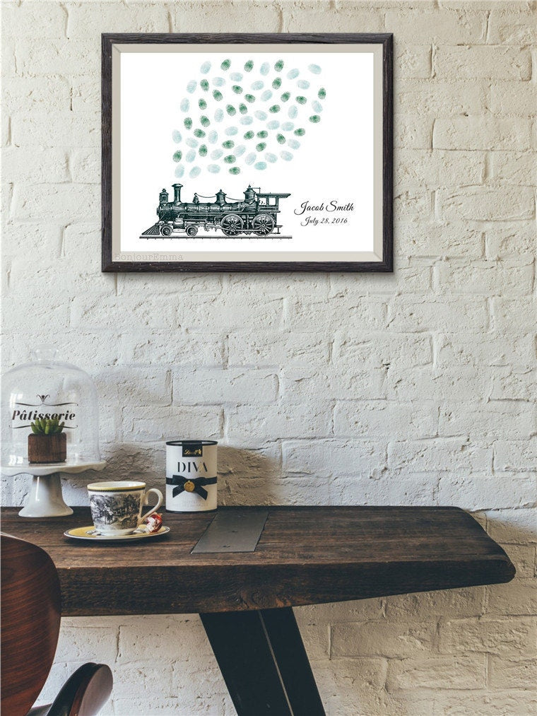 Train Birthday Guest Book – Thumbprint Smoke Keepsake Art
