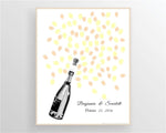 Framed Champagne Bottle Fingerprint Guest Book displayed as unique wedding guest book alternative.