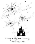 Princess themed Wedding Guest Book featuring Castle and colorful fingerprint fireworks