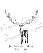 Deer antlers fingerprint guest book sample – personalized wedding keepsake for rustic or outdoor-themed celebrations