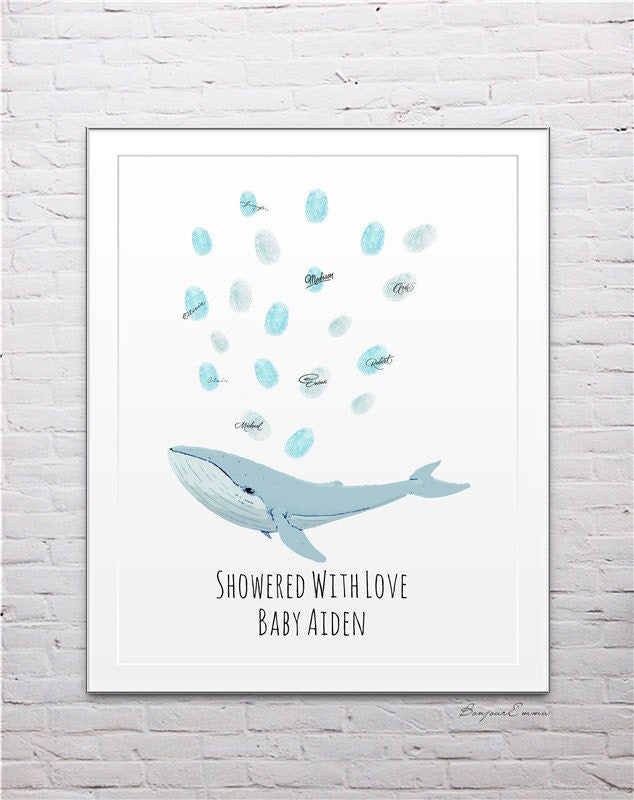 Whale Baby Shower Guest Book – Thumbprint Keepsake Art