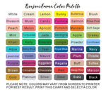 BonjourEmma color palette featuring 60 customizable shades for personalized guest book designs and balloon graphics
