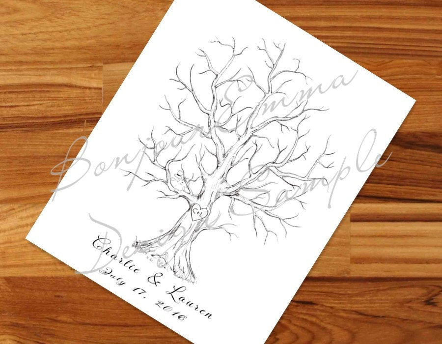 Wedding fingerprint tree sample guest book with love birds – hand-drawn thumbprint keepsake for newlyweds