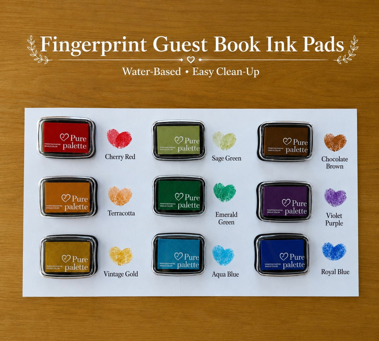 Colorful fingerprint guest book ink pads for thumbprint tree and balloon keepsake art