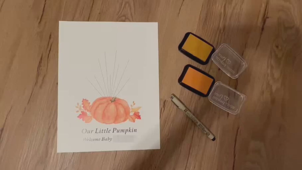 Orange pumpkin balloon fingerprint baby shower guest book demonstration