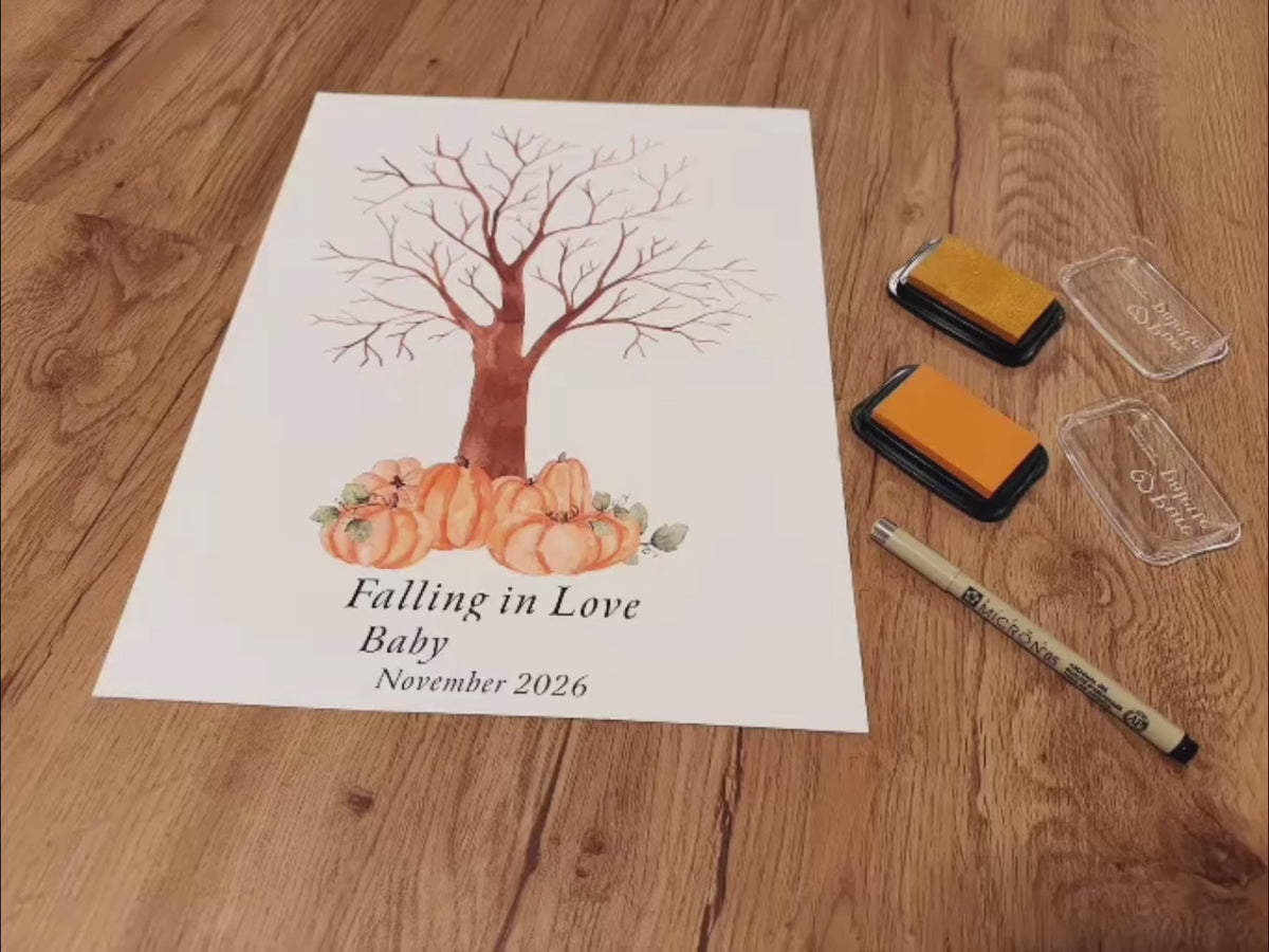 Little Pumpkin baby shower fingerprint tree guest book demonstration