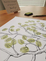 Demo showing guests adding fingerprints to a wedding fingerprint tree guest book