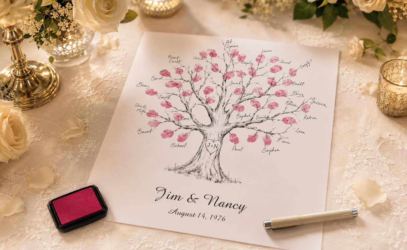BonjourEmma personalized wedding fingerprint guest book poster with thumbprint keepsake art