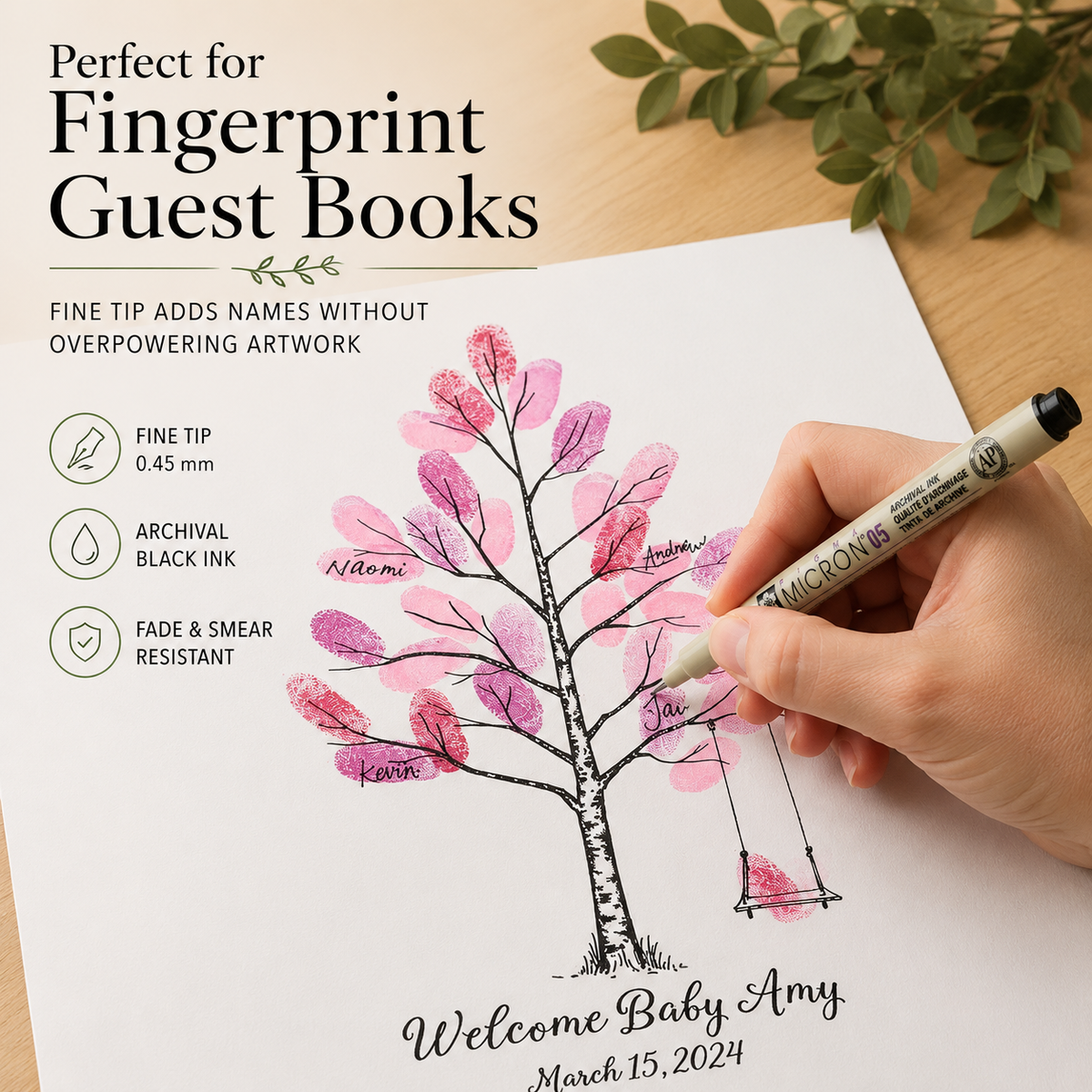 How to use archival black pen for signing fingerprint guest book keepsake art